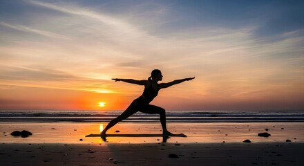 Woman Practicing Yoga Pose on Beach at Sunset Silhouette Exercise Fitness Wellness Adventure.jpg