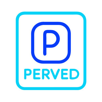 A neon sign displaying the letter p and the word perved in bright blue
