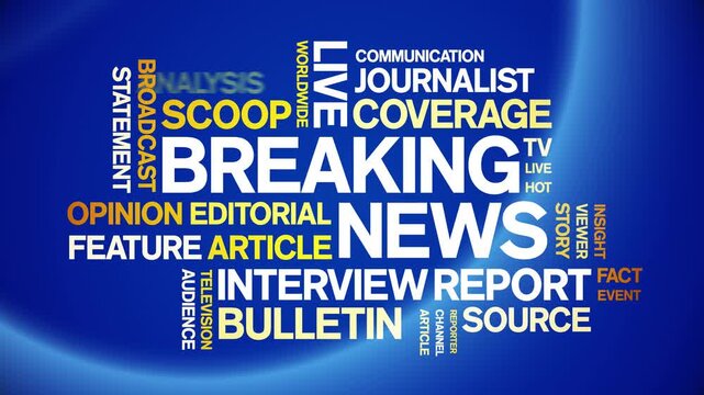 Breaking News animated word cloud-text design animation tag kinetic typography seamless loop.