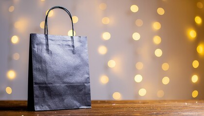 Elegant Still Life Dark Gift Paper Bag with Bokeh Lights. Ai Generated Images