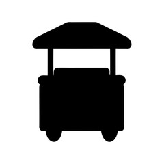 Simplified black silhouette of a vintage style push cart or kiosk