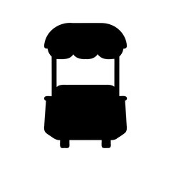 Black silhouette of a vintage market stall, food kiosk with canopy
