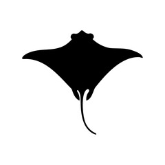 Elegant black silhouette of a manta ray swimming in the ocean depths