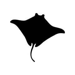 Black silhouette illustration of a majestic manta ray gracefully swimming on a background
