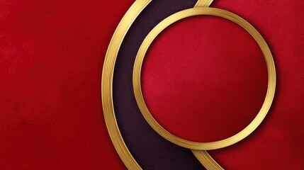 Elegant red and black background with curved gold metallic frames creating a modern and stylish design for luxury or celebration themes
