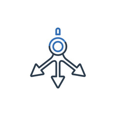 Decision Tree Branching Concept with Three Outward Arrows and Central Node Isolated on Transparent Background