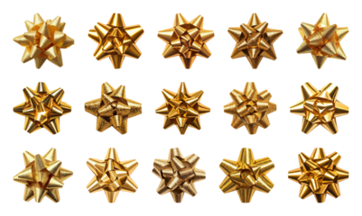 PNG Golden gift bows collection, element set on transparent background