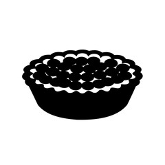 Stylized black and white illustration of a berry filled pie or tart