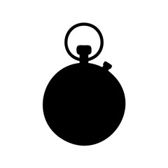 Simple black silhouette of a classic stopwatch with a ring for carrying