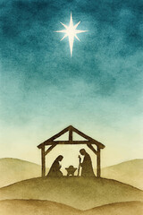 Obraz premium watercolor simple christmas nativity backdrop