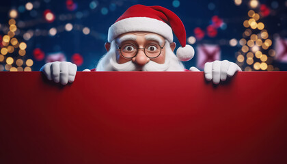 Festive Santa Claus Holding a Blank Red Signboard for Message Board. Ai Generated Images