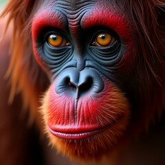AI generated Orangutan with lively coat and introspective facial expression appears
