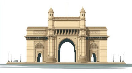 Architectural structure illustration with open archway and ornamental details on transparent background