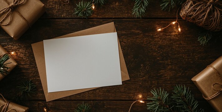 Christmas Greeting Card Mockup with Festive Holiday Decorations