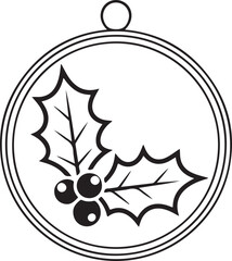 Traditional christmas holly berry ornament with leaves winter holiday season line art