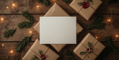 Fototapeta premium Christmas Greeting Card Mockup with Festive Holiday Decorations