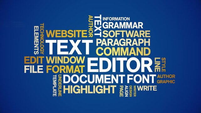 Text Editor animated word cloud-text design animation tag kinetic typography seamless loop.