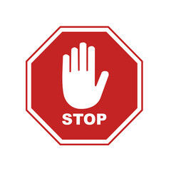Obraz premium stop work hand sign on red polygon