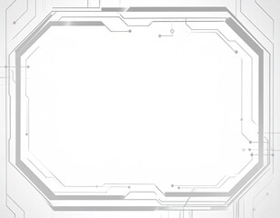 Gray tech border design on a white background with circuit board elements around a central frame