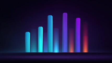 Fototapeta premium Vibrant Abstract Data Visualization with Colorful Bars in Blue, Purple, and Orange on a Dark Background for Digital Marketing and Business Insights