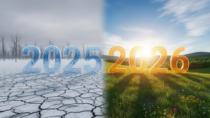 Futuristic glowing blue 2026 numbers hover above a modern office desk at night symbolizing the upcoming year and future business opportunities