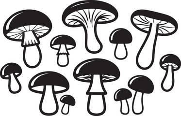 Set of mushroom shapes various fungi species ideal for forest themes nature food recipes