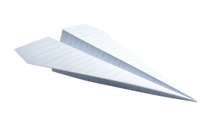 A 3D rendered image of a paper airplane floating against a dark background