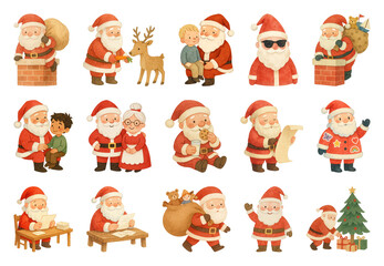 Obraz premium PNG Charming Santa Claus illustrations, element set on transparent background