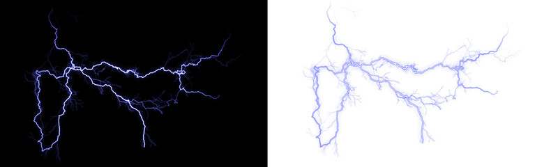 Powerful lightning strike with a distinct blue hue and its stylized digital representation