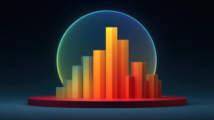 Colorful Abstract Bar Graph with Circular Background Representation of Data Visualization and Growth in Modern Business Environment