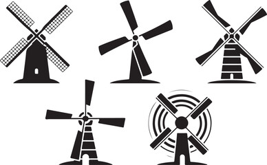 Various wind powered generators and classic windmills