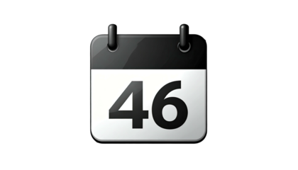 A black and white calendar icon with the number 46 prominently displayed on a black background