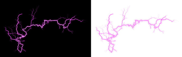 Vibrant purple lightning bolt and abstract magenta fractal on a dark background