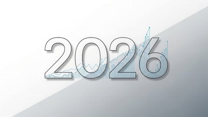 Futuristic shield emblem design featuring the year 2026 in a modern font with abstract geometric elements and a clean white background