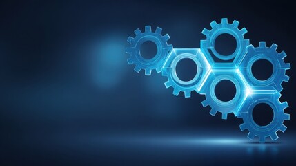 Abstract representation of interconnected gears in a digital technology theme, highlighting innovation and engineering concepts, with futuristic lighting effects