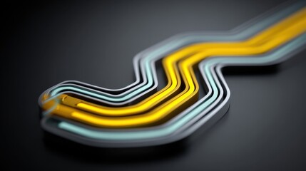 Abstract curved lines in yellow, blue, and gray on a black background creating a modern and dynamic visual effect for design projects