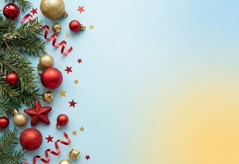 christmas background with fir branches and balls, foat-lay.ai