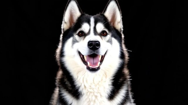 chien loup qui se moque, on dirait qu'il rigole et baisse les oreilles. isol&eacute; sur fond noir 