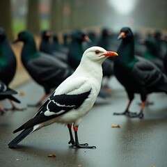 AI generated Damp city environment showcases bird with distinctive features and mood