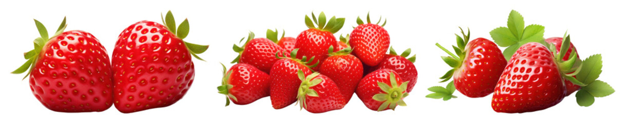 PNG Fresh ripe strawberries delicious, element set on transparent background