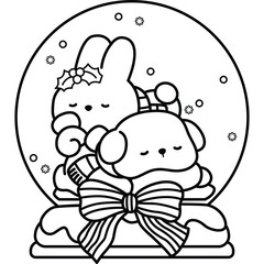a vector of a cute animals in a snow globe in Christmas vibe