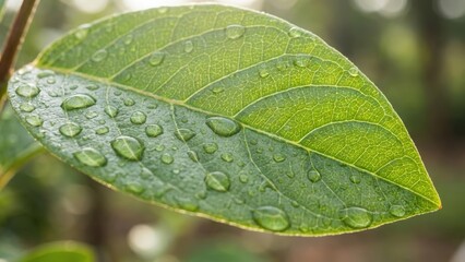 Close-up of green leaf with water droplets on surface