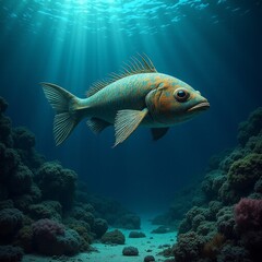 AI generated Intricate fish scale pattern with coral background for scientific