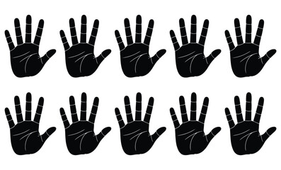 Obraz premium Black hand silhouettes arranged in a repeating pattern against a plain white background