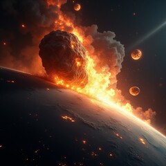 AI generated Massive asteroid impact sparks fiery eruption and widespread devastation
