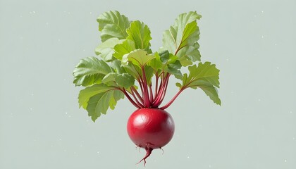 A beautiful, fresh red beetroot with green leaves stands erect, ready for a nutritious meal.  Isolated on a clear background, transparent PNG