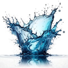 A dynamically rendered splash of crystal-clear liquid against a stark white backdrop, showcasing the ephemeral nature of water in motion