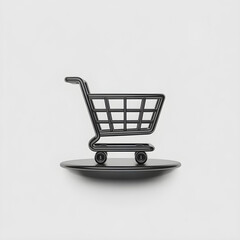 Minimalistic black and white 3D shopping cart icon isolated clean modern style high resolution design