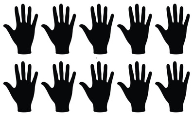 A repeating pattern of ten hand silhouettes arranged in two rows against a white background