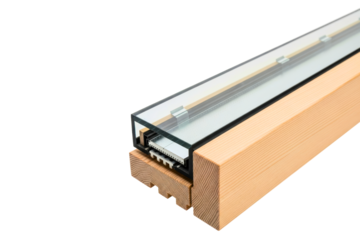 Cross-section of a modern wooden window frame with glazing isolated with transparent background